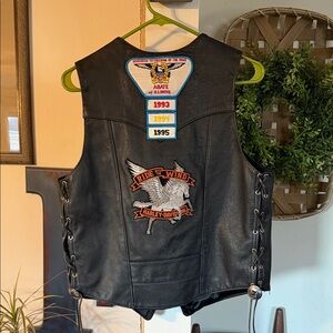 Black Leather Vest with Harley Davidson Patches